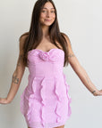 Lucy in the Sky Chiffon Rosette Ruffle Dress in Pink