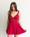 Lucy in the Sky Floral Jacquard Tie Dress in Maroon