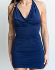 Lucy in the Sky Embellished Cowl Neck Dress in Navy