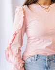 Millie Ruffle Top- Rose Quartz