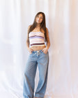 Alison Striped Knit Top- Pink Combo