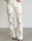 Shia Lace Detail Jeans- Beige