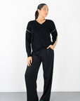 Fiore V-Neck Exposed Seam Sweater - Black Camel