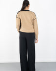 Fiore V-Neck Exposed Seam Sweater - Black Camel