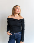 Twist Off Shoulder Jumper in Black