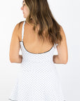 Polka Dot Print Lace Trim Ruffle Mini Dress