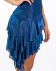 Lucy in the Sky Foil Mesh Tassel Dress in Blue