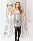 Lucy in the Sky Circle Sequin Square Neck Dress in Silver