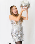 Lucy in the Sky Circle Sequin Square Neck Dress in Silver