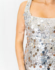 Lucy in the Sky Circle Sequin Square Neck Dress in Silver
