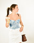 Lilly Mesh Velvet Floral Top in Blue