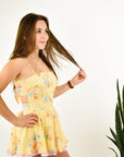 Evie Square Neck Floral Romper in Yellow