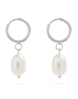 Freshwater Pearl Huggie Hoops - Silver