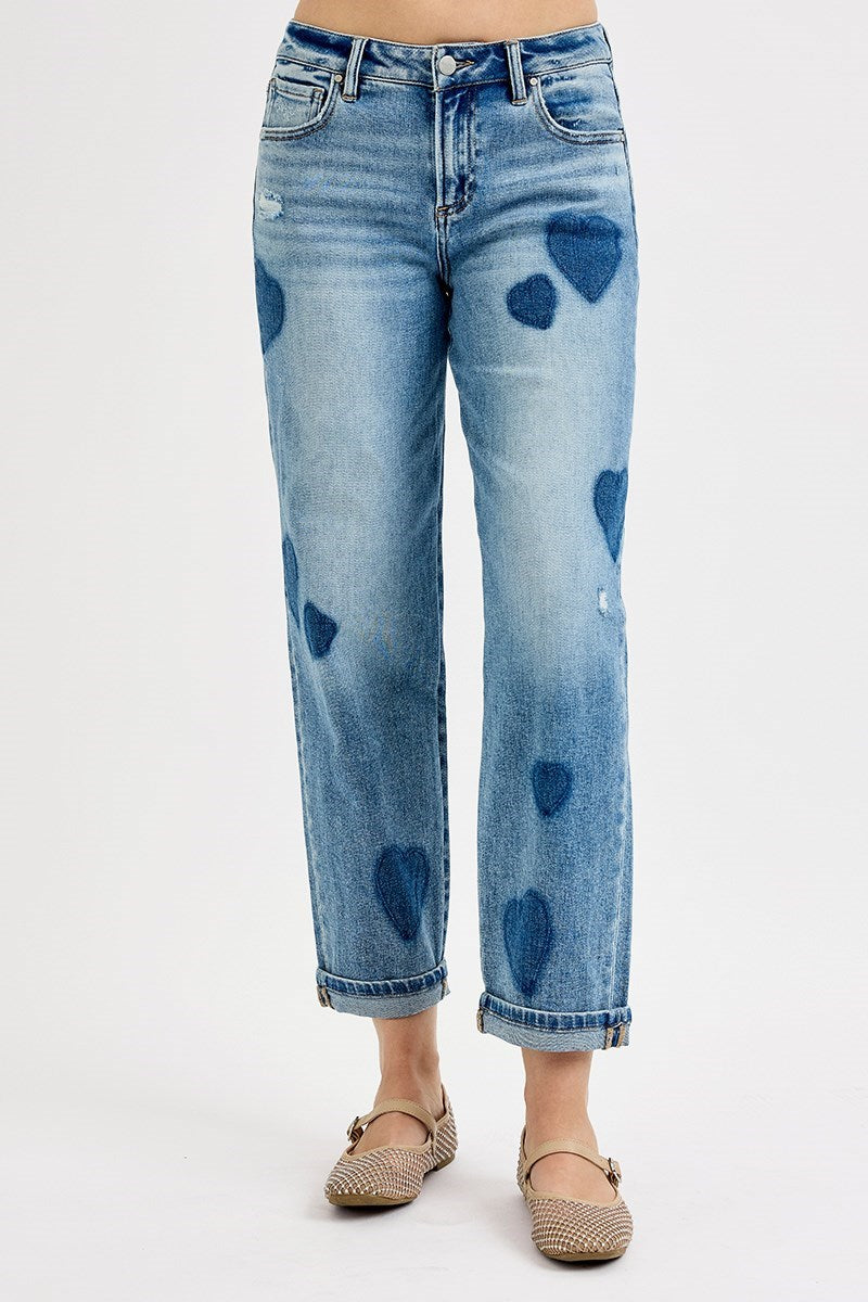 Heart Print Boyfriend Jean