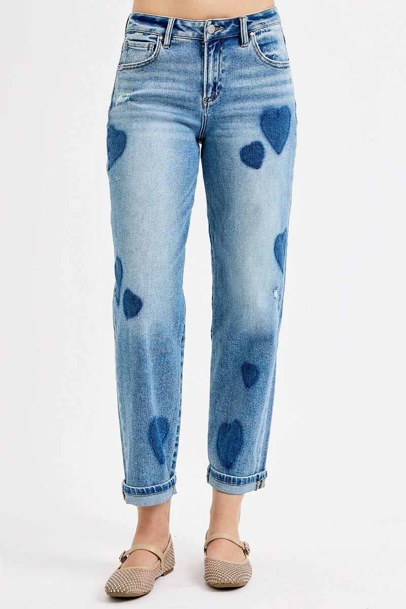Heart Print Boyfriend Jean
