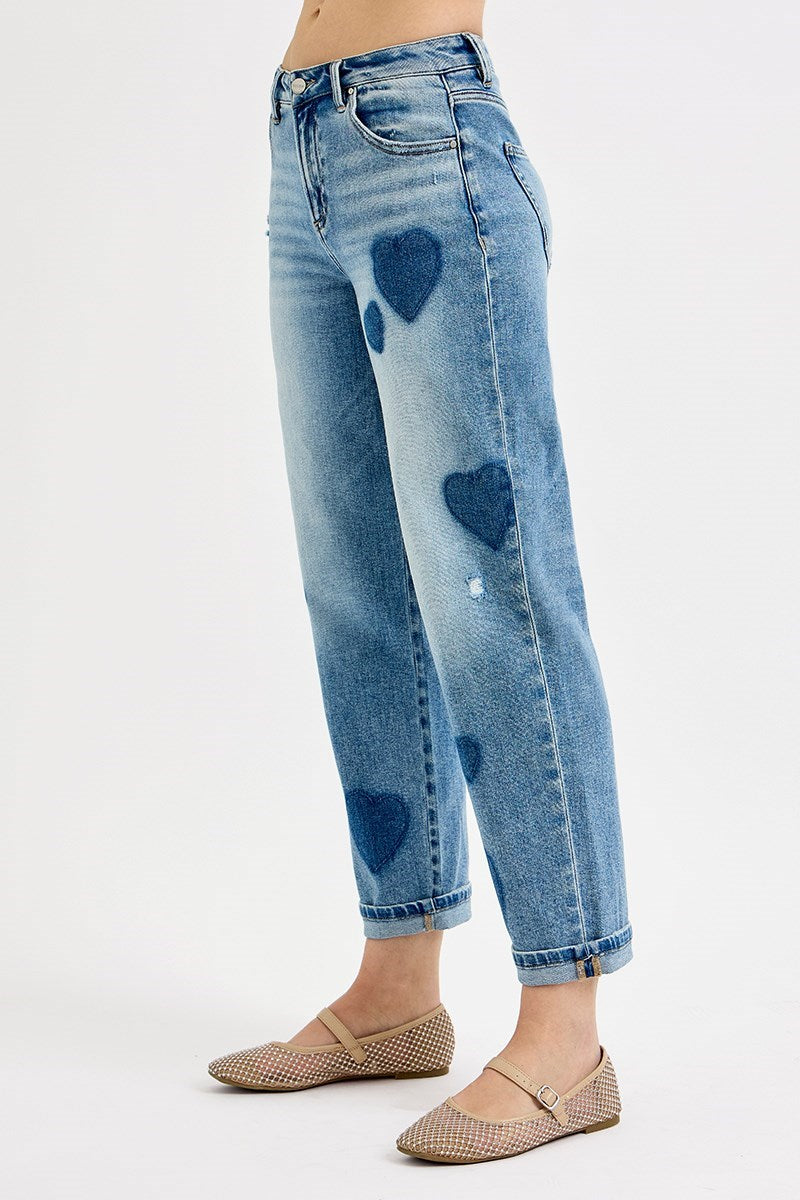 Heart Print Boyfriend Jean