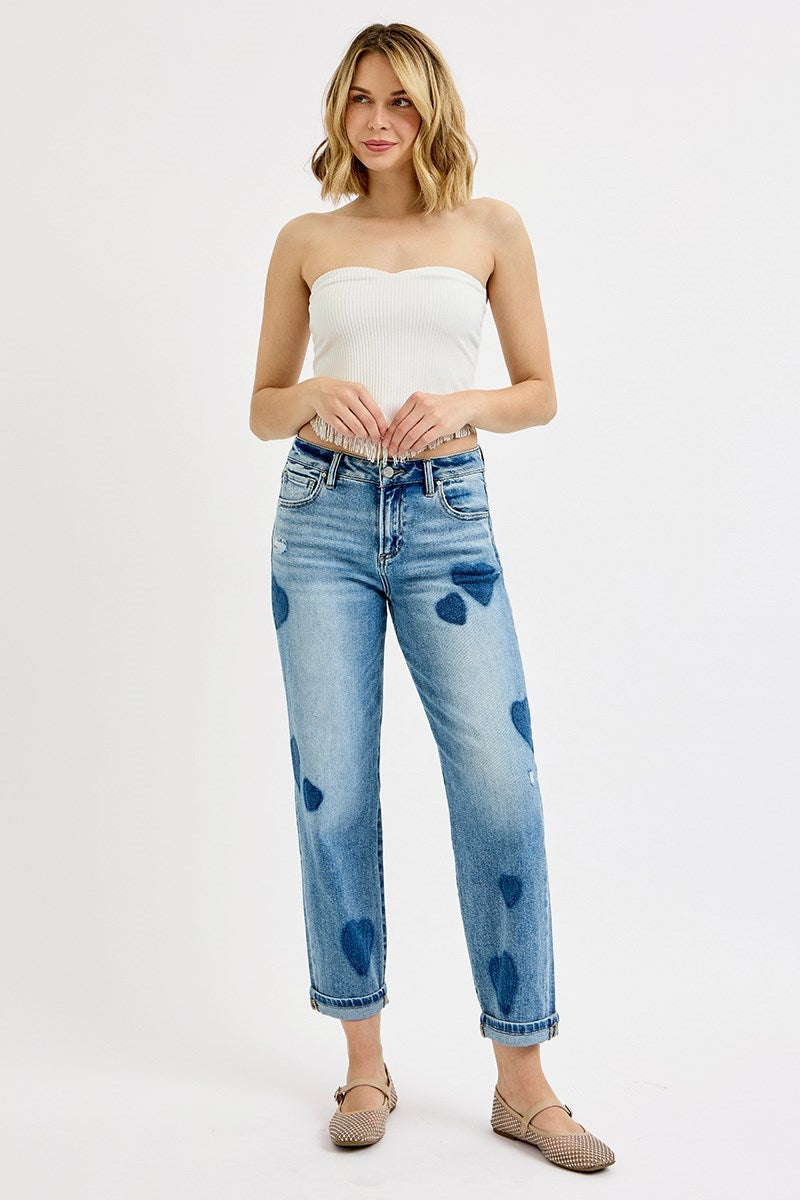 Heart Print Boyfriend Jean