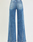 Tessa Wide Leg Jeans with Curved Seam & Foil Details