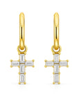 Taran Baguette Cross Huggie Hoop Earring