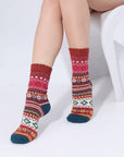 Retro Geometric Knit Crew Socks Winter Warm Ethnic Socks