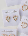 Pearl Studded Pink Tortoise Valentines Heart Earrings