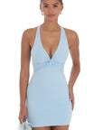 Lucy in the Sky Twist Open Back Dress in Light Blue