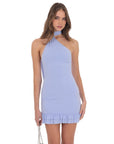 Lucy in the Sky Scarf Halter Ruffle Dress in Periwinkle Blue