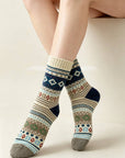 Retro Geometric Knit Crew Socks Winter Warm Ethnic Socks