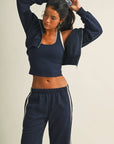 Side Stripe Cropped Zip Up Hoodie