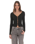Lucy in the Sky Ribbed Hook and Eye Cardigan in Black