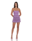 Lucy in the Sky Shimmer Pleated Ruffle Dress in Purple