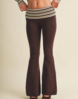 Striped Foldover Flare Knit Sweater Pants
