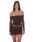 Off Shoulder Ruched Top in Brown