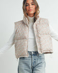 High Neck Floral Puffer Vest