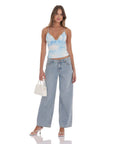 Swirl Mesh V-Neck Top in Blue