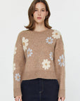 Floral Motif Crew Neck Sweater