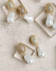 Sparkling Vintage Chunky Gold & Pearl Drop Holiday Earrings
