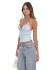Swirl Mesh V-Neck Top in Blue
