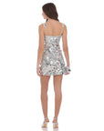 Lucy in the Sky Circle Sequin Square Neck Dress in Silver