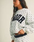 Amour Polka Dot Print Crewneck Crop Sweatshirt