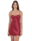 Lucy in the Sky Satin Sweetheart Neck Dress in Wine