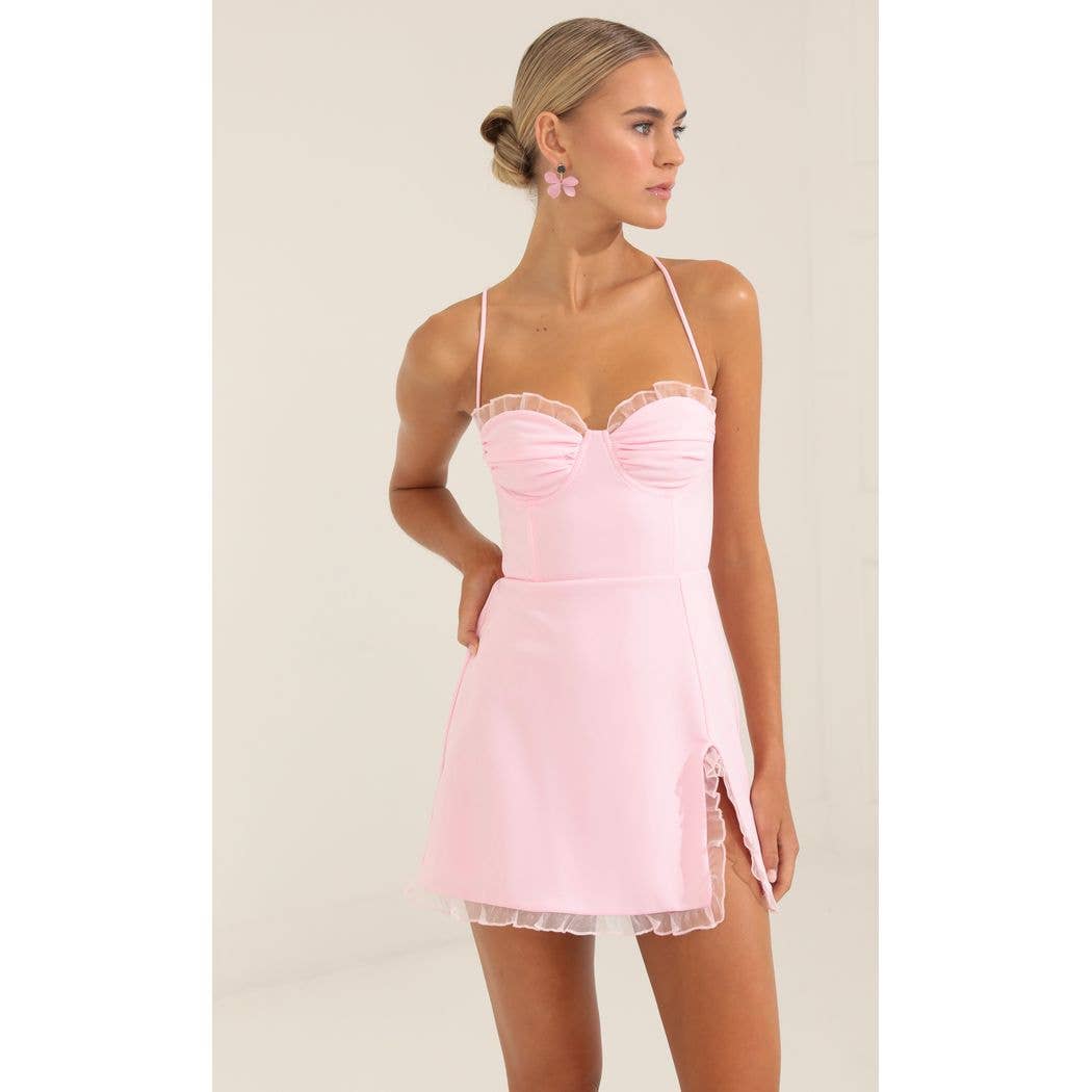 Lucy in The Sky Anise Corset Ruffle Dress in Pink