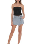 Lucy in the Sky Overlap Button Denim Skirt