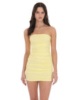 Strapless Ruched Bodycon Dress in Yellow