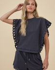Poppy Eyelet Flutter Sleeve Top