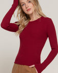 Long Sleeve Crew Neck Viscose Rib Sweater