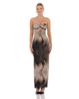 Swirl Mesh Cutout Maxi Dress in Coffee