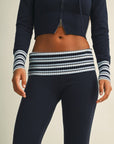 Striped Foldover Flare Knit Sweater Pants