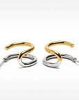 Double Huggie Hoop- TwoTone Steel earrings 18K Gold PVD