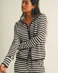 Striped Relaxed Zip Up Knit Sweater Hoodie